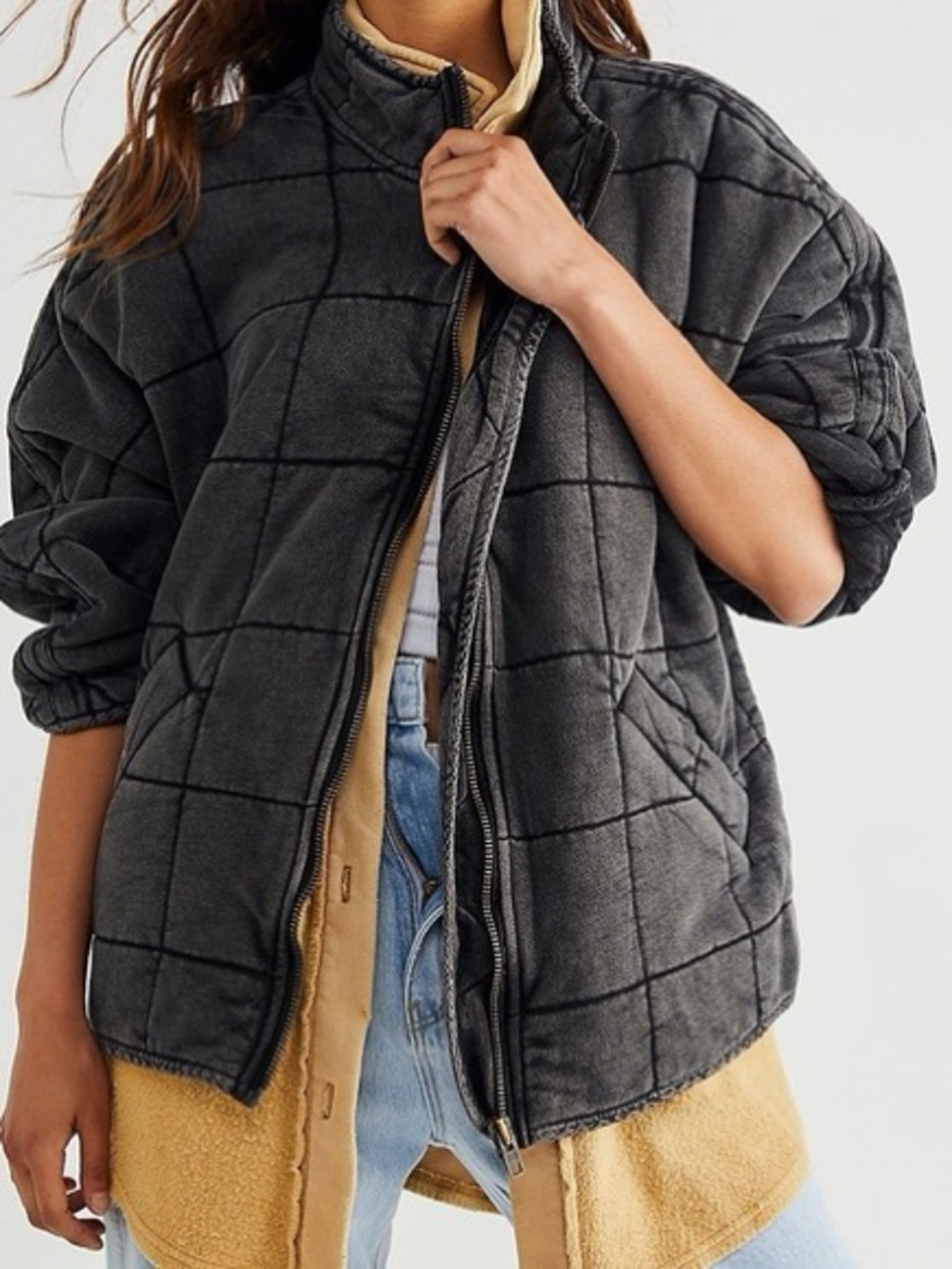 Free People Dolman Quilted Knit Washed Black Jacket Size S - Picture 1 of 5
